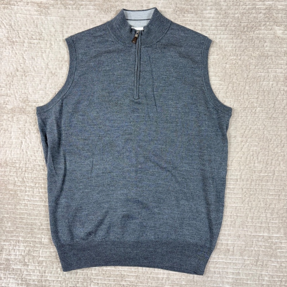 Peter Millar Crown Soft Merino Wool Silk Quarter Zip Sweater Vest Gray Mens L